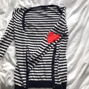Striped Cardigan with Hearts on Elbow